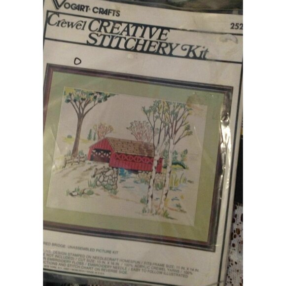 CROSS STITCH KIT Vogart Crafts Covered Bridge Crewel Stitchery Creative Picture - Picture 3 of 5